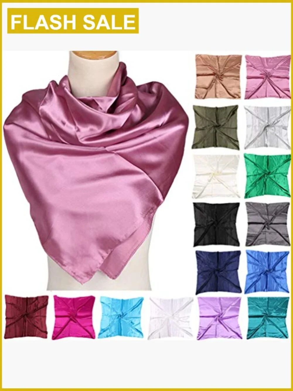 35 inch Square Satin Silk Feeling Hair Wrapping Scarf Women's Large Neck Scarf